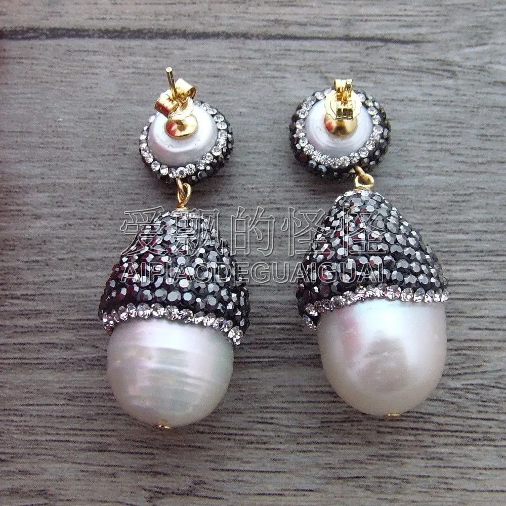 

E101213 White Keshi Pearl Trimmed With Marcasite Earrings