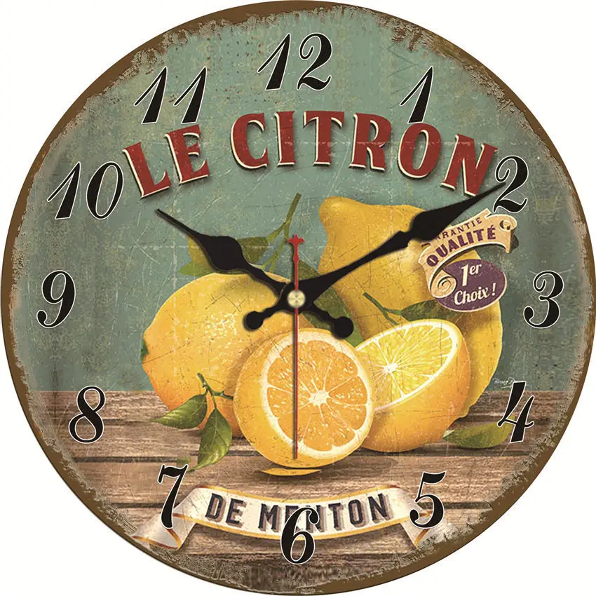 WONZOM винтажные настенные часы лимонный дизайн Relogio De Parede большой бесшумный для гостиной виноградный Saat Декор кухонные часы с изображением фруктов настенные