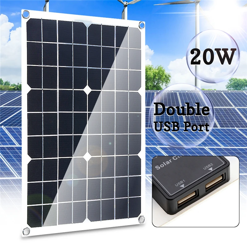 

Double USB interface 20W 12V/5V Four heads Monocrystalline solar panel For Battery Cell Phone Chargers Cigarette Lighter
