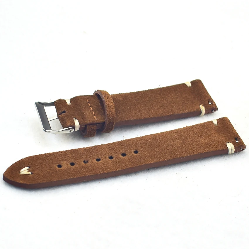 Onthelevel Handmade Suede Strap Replacement Wrist Strap Stainless Steel Buckle Brown White Black Suture Quick Release Strap