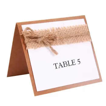 

HiMISS 10PCS Party Guest Name Table Seat Cards with Jute Bowknot & Wedding Table Numbers Vintage Wedding Decoration