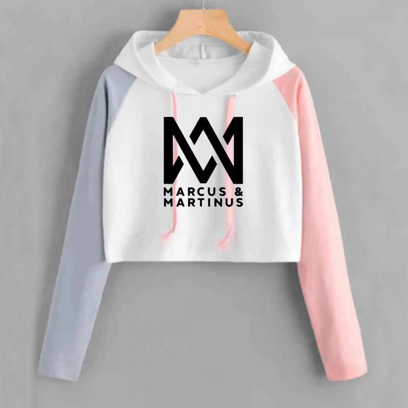  Crop Hoodie Women Marcus and Martinus Sweatshirt Casual Pink Short Tracksuit Long Sleeve Spring Aut