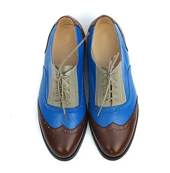 Винтажные Туфли-оксфорды в британском стиле; Модные женские Броги из натуральной кожи на низком каблуке; женские туфли на плоской подошве смешанных цветов в студенческом стиле