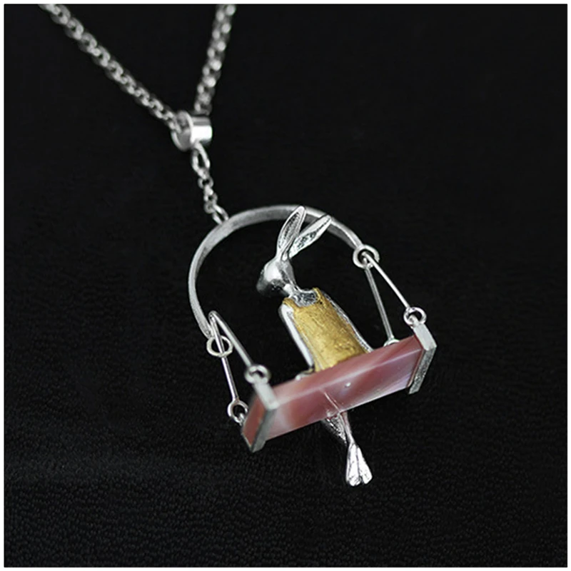 Lotus Fun Brand Real Sterling Silver 925 Pendant for Women Fine Jewelry Animal Rabbit Swing Handmade Pendant Girl Gift Wholesale