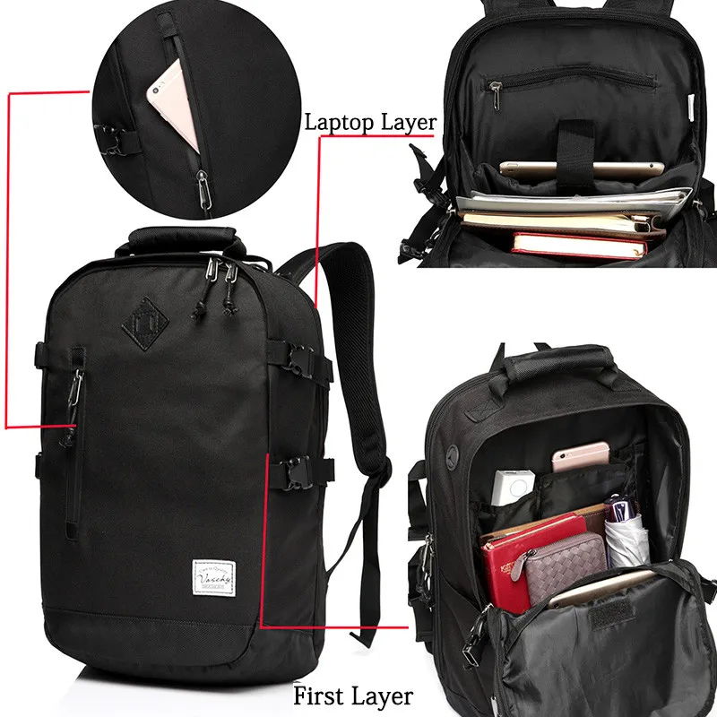VASCHY подходит для 15,6 дюймов рюкзак для ноутбука унисекс модный водонепроницаемый рюкзак для путешествий для мужчин и женщин
