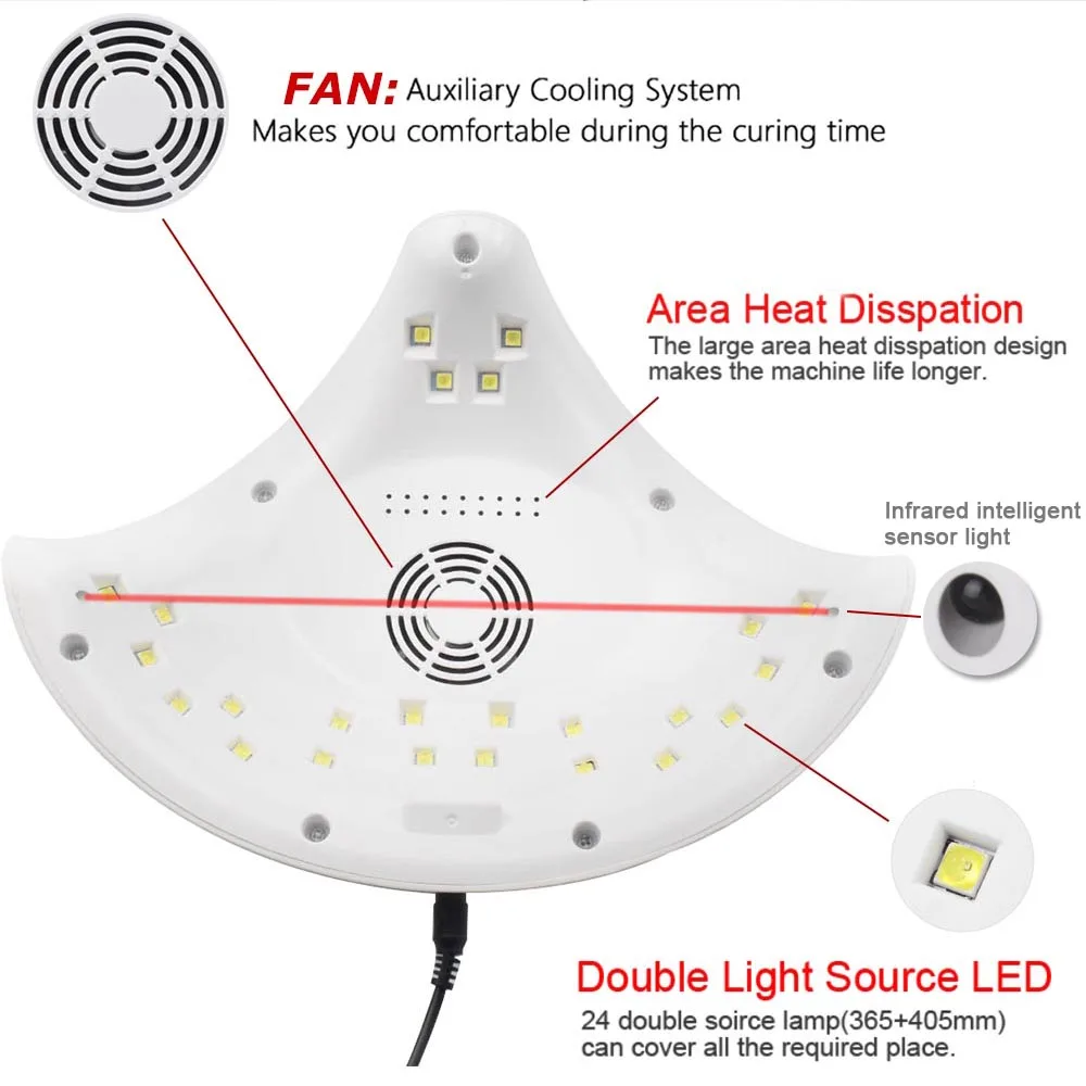 48 Вт Светодиодная УФ-лампа для ногтей для маникюра с вентилятором 24 шт. светодиодный светильник с двумя ручными шариками Сушилка для ногтей для отверждения ногтей Гель-лак Инструменты для ногтей