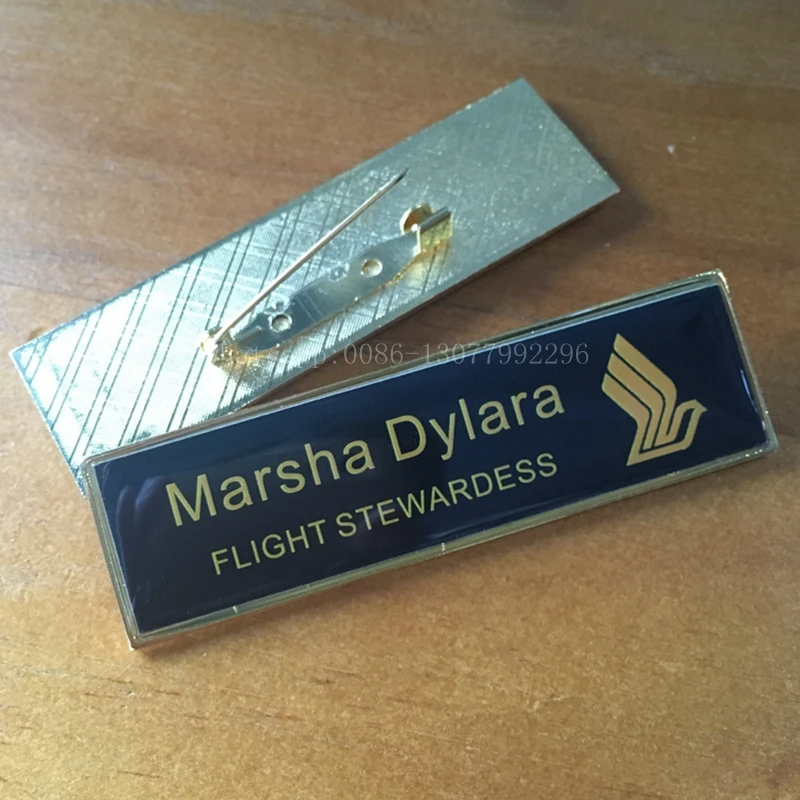 10pcs custom metal name badge 70*20mm aluminum gold name tag with