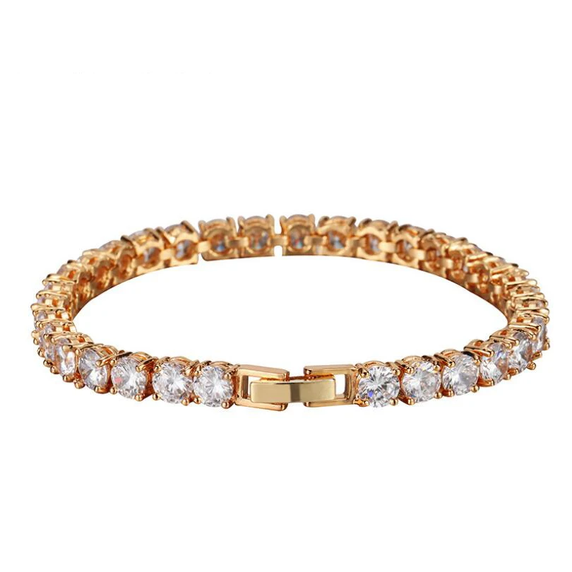 

Hip Hop Iced Zircon Bracelet Tennis Chain Bracelets Women Men 1 Row CZ Link Chain Jewelry Copper Material Gold Silver Color