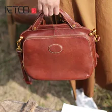 AETOO Original ethnic style elegant ladies hand bag literary retro multi-layer briefcase first layer leather diagonal shoulder