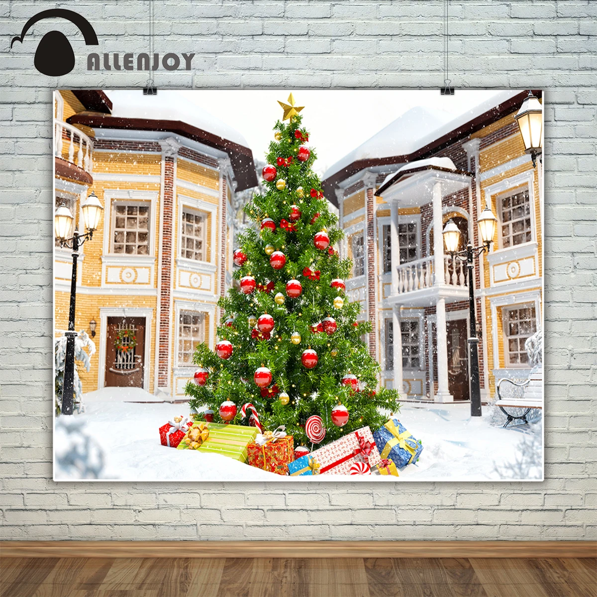 

Allenjoy photography backdrop wonderful christmas tree gift cute city background for photo studio new design camera fotografica