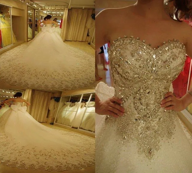 vestido de novia de cristal swarovski de lujo 2016 larga cola