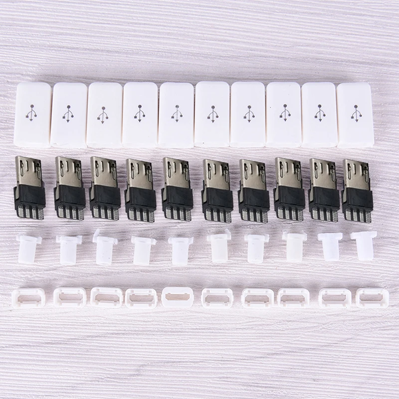 

1 Set New DIY Micro USB Male Plug Micro Interfaces Connectors Kit Covers White/black Plug Male To Female Wire Connector Quick