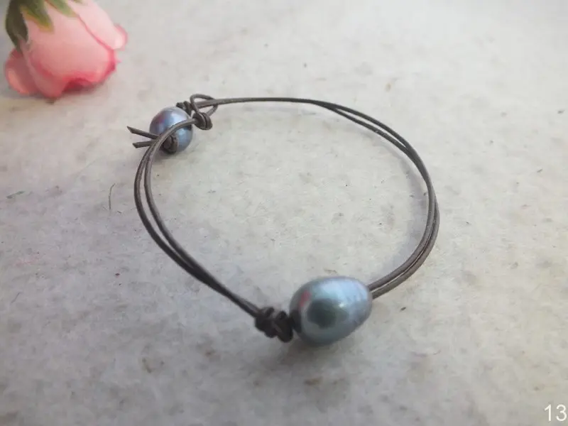 A-4168 Bulk 50pcs/lot Fashion Freshwater Pearl Beads With Leather Cord Bracelet
