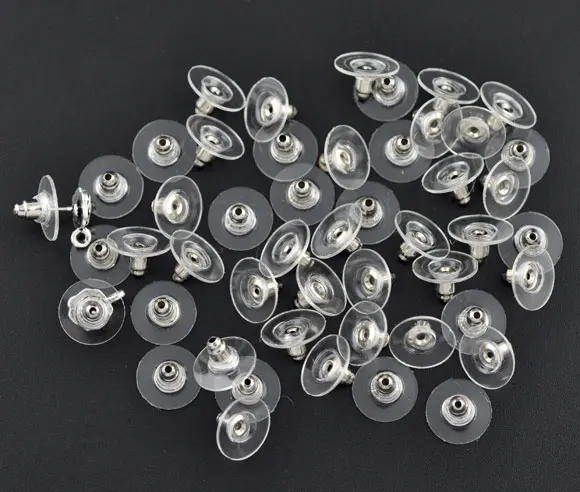 DoreenBeads البلاستيك القرط النتائج الأذن المكسرات جولة الفضة لهجة شفافة 11 ملليمتر (3/8 \