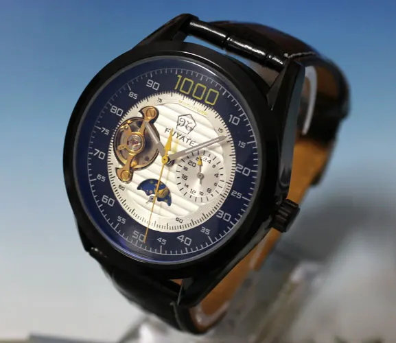 

NEW Automatic Mechanical Tourbillion Moonphase Mens Leather Watch