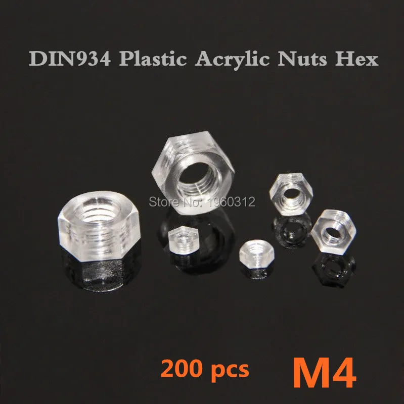 200pcs/lot DIN934 M4 Plastic Acrylic PC Nuts Hexagon High Quality Hex Head Nutsin Nuts from
