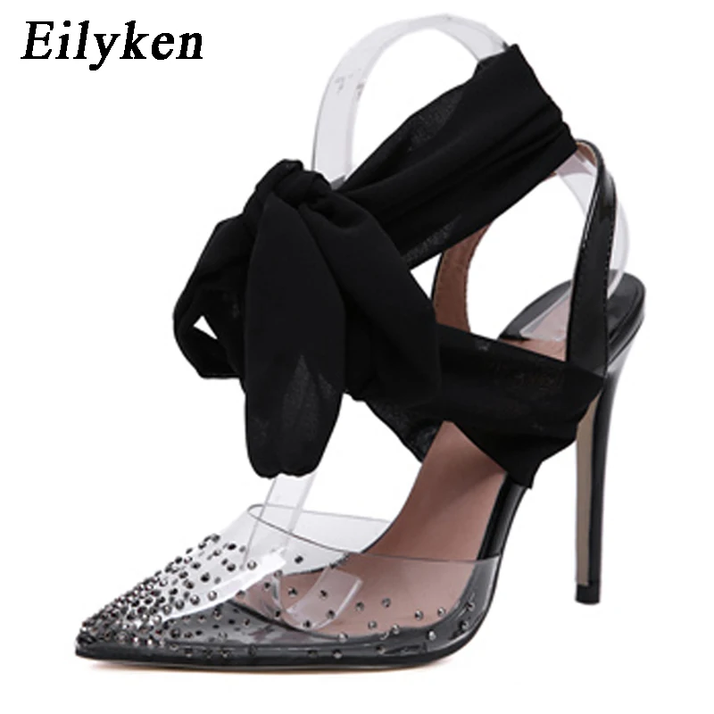 

Eilyken Pointed Ankle Strap Pumps Sexy Thin Heels Shoes 2019 New Woman Shoes Female Lace Up Wedding Red Black Shoes
