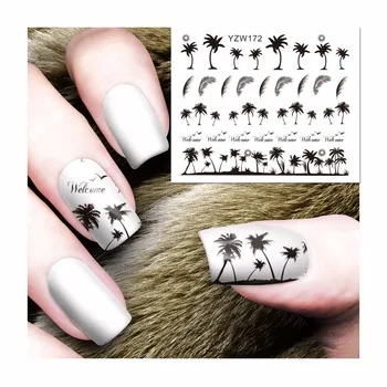 WUF 1 Sheet Hand-painted Coconut Trees Designs DIY Decals Nails Art Water Transfer Printing Stickers For Nails Salon 172