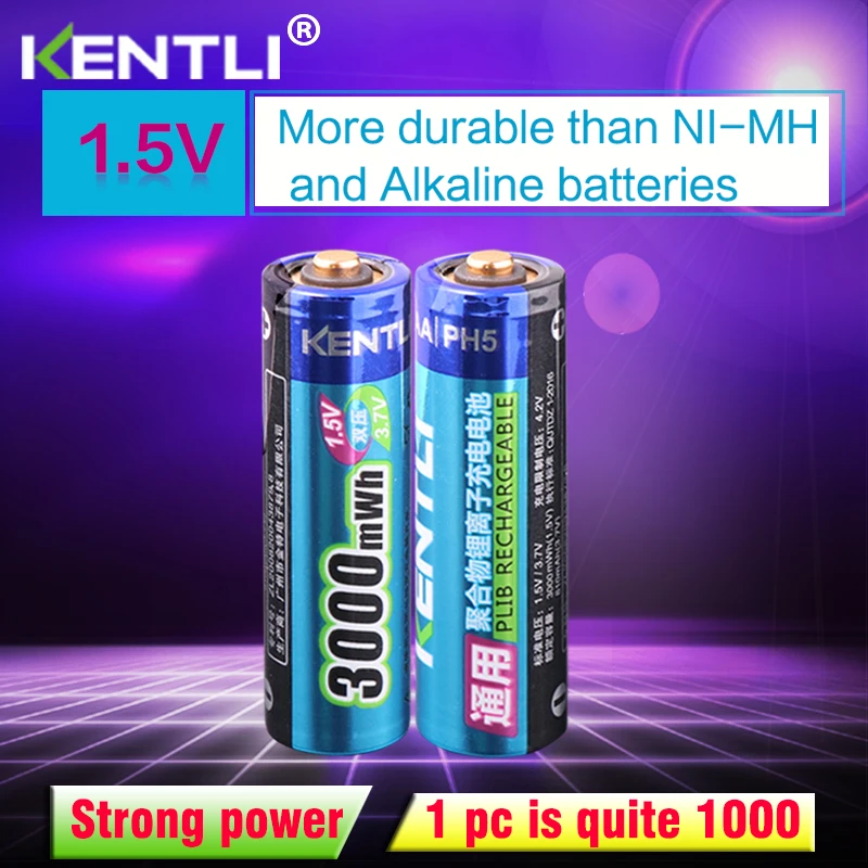 Buy KENTLI 2pcs/lot Stable voltage 3000mWh AA batteries 1.5V rechargeable