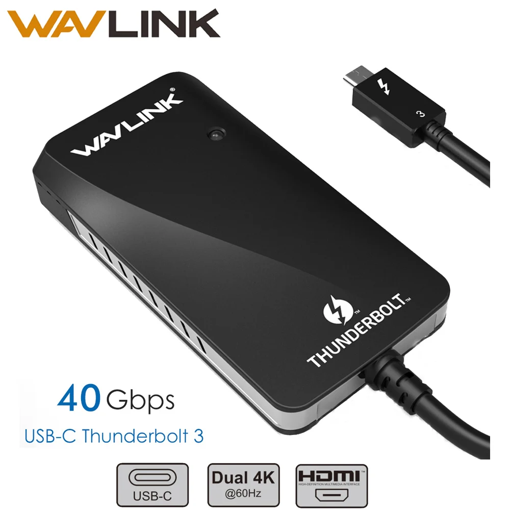 

Thunderbolt 3 to Dual 4K HDMI Display Adapter Hub 40Gbps Two 4K 60Hz Displayport Monitor Video Splitter Wavlink for Mac Windows