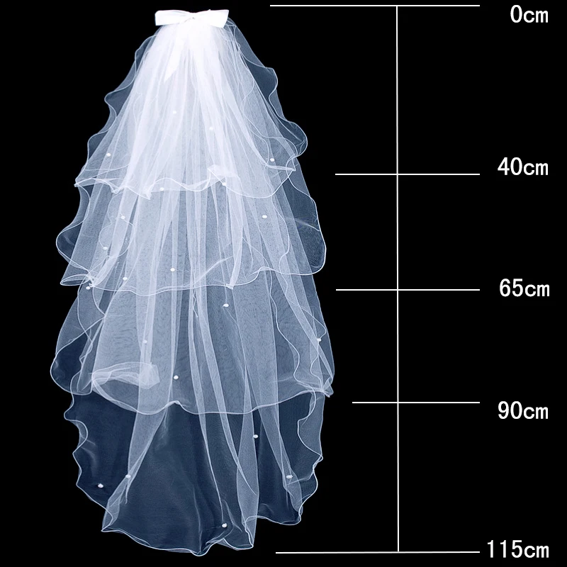Простой для женщин четыре слоя тюлевые Свадебные вуали с фата невесты на гребне для невесты Mariage свадебные аксессуары ленточный Край Жемчуг