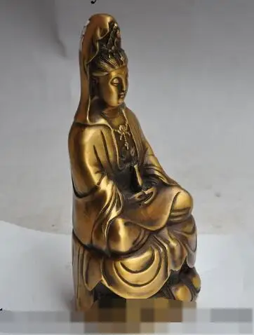 

S2070 9"tibet buddhism bronze seat lotus Kwan-Yin Guan Yin Bodhisattva buddha statue