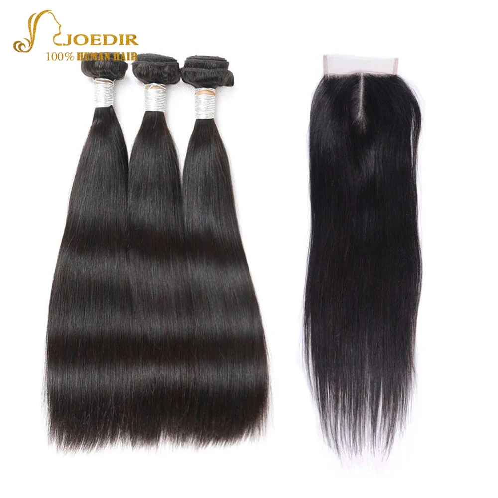 

Joedir Buy 3 Bundles Get 1 Closure Free Bundles With Closure Peruvian Straight Hair Non Remy Human Hair Bundles With Closure