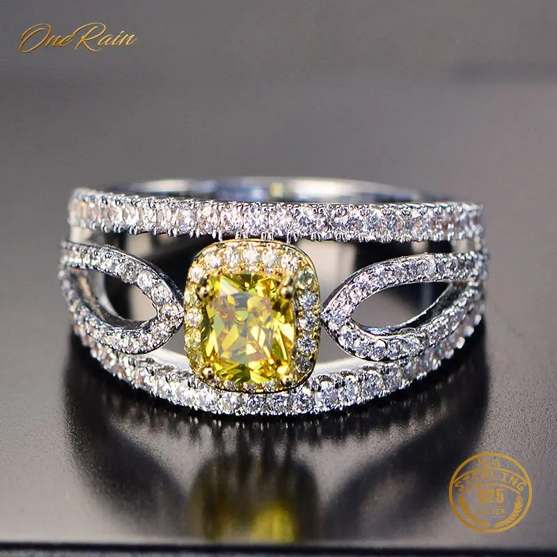 Женское кольцо OneRain 100% 925 Настоящее серебро цитрин топаз Sapphire для свадьбы