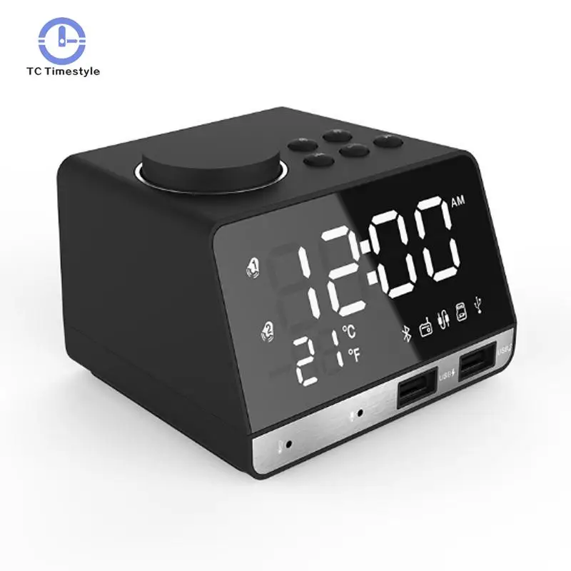 

LED Digital Alarm Clock Fm Radio With Wireless Bluetooth Speaker Snooze Function With Temperature Display USB Alarm Clocks