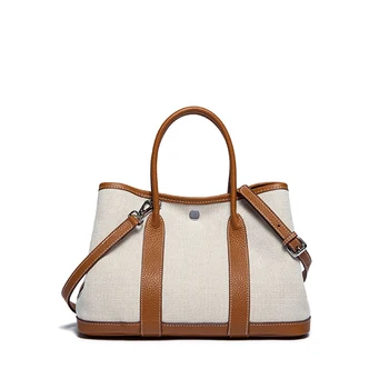 

2019 Classic Casual Patchwork Canvas Tote Trendy Women Leather Handbags Fashion Ladies Messenger Bags For Female Q0253