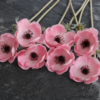 

Pink Anemones Real Touch Flowers Single Stem for Silk Wedding Bridal Bouquets, Centerpieces, Decorative Flowers, Cake Dec