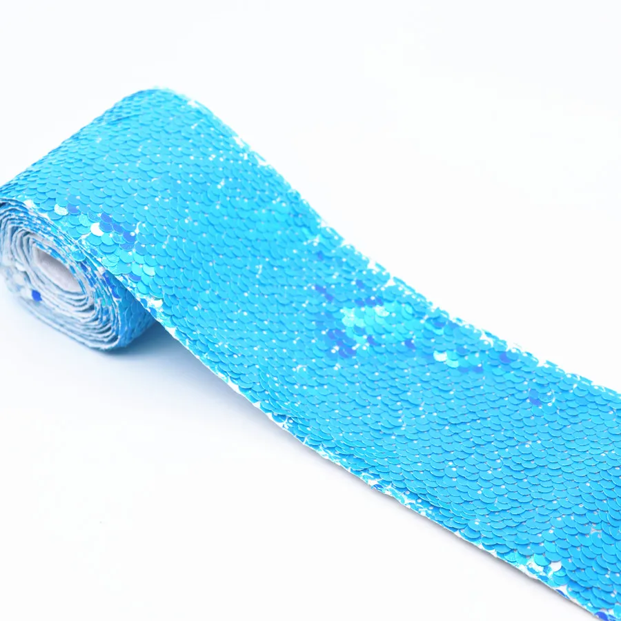 2Yard 3" 75mm Double Color Reversible Sequin Ribbon DIY Hair Bows Blingbling Handmade Materials,MD19052602