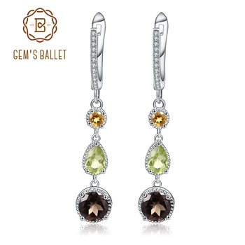 Gem’s Ballet 925 Sterling Silver Earrings Fine Jewelry Natural Citrine Peridot Smoky Quartz Drop Earrings For Women Wedding
