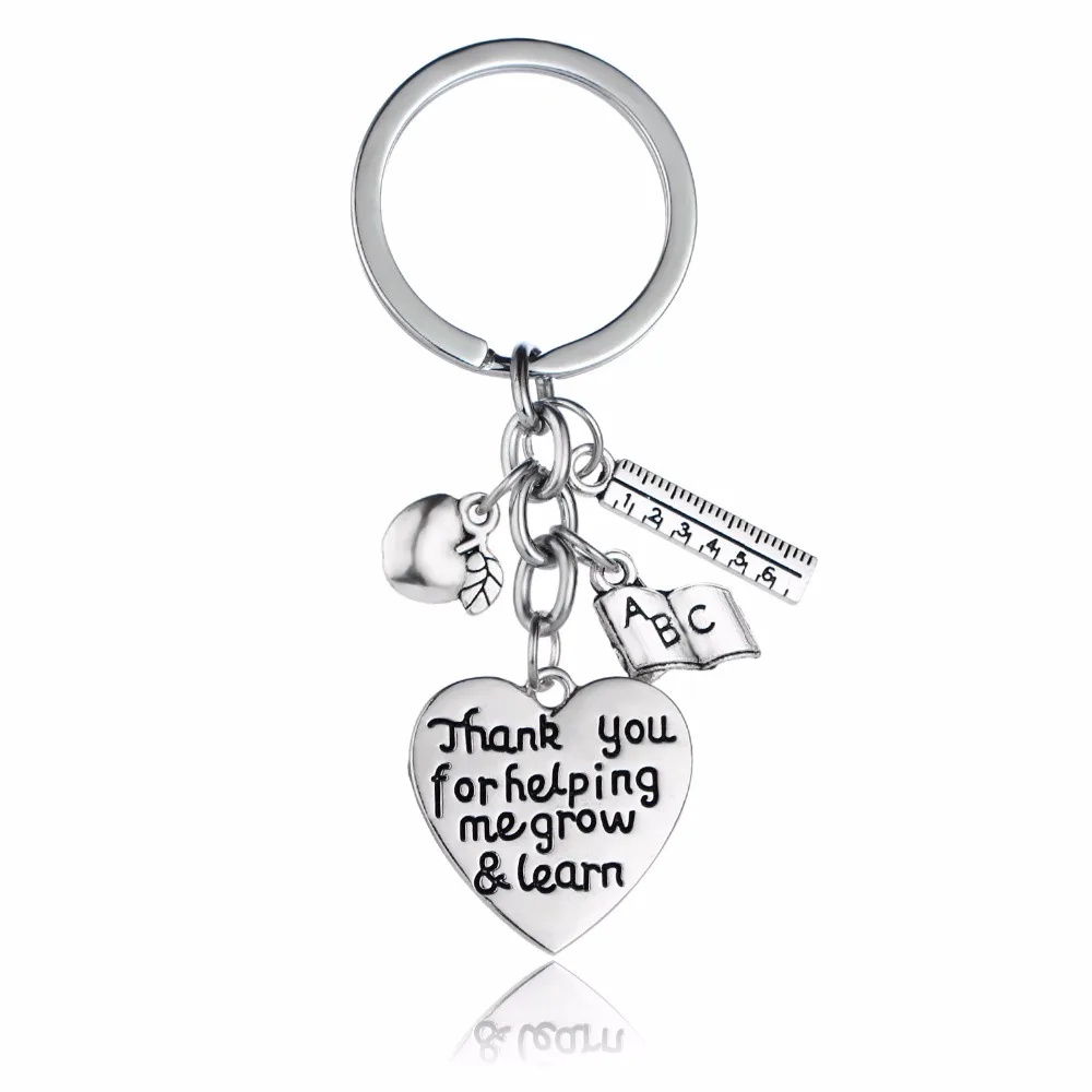 

Apple Keychain 'Thank You For Helping Me Grow&Learn' Ruler abc Book Charm Pendant Keychain Heart Keyring Key Chains Gift Teacher