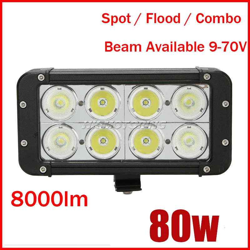 

8" 80W CRE 8LED Driving Work Light Bar OffRoad SUV ATV 4WD 4x4 Spot /Flood /Combo Beam 8000lm 9-70V Ultra Bright Double Row