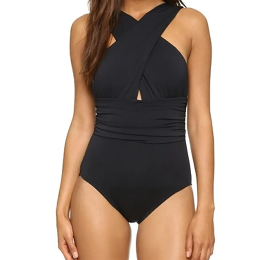 

2018 Deep V-Neck Cross Bandage One Piece Swimsuit Women Plus Size Swimwear 4XL High Waist Bathing Suit Monokini Swimming Suit