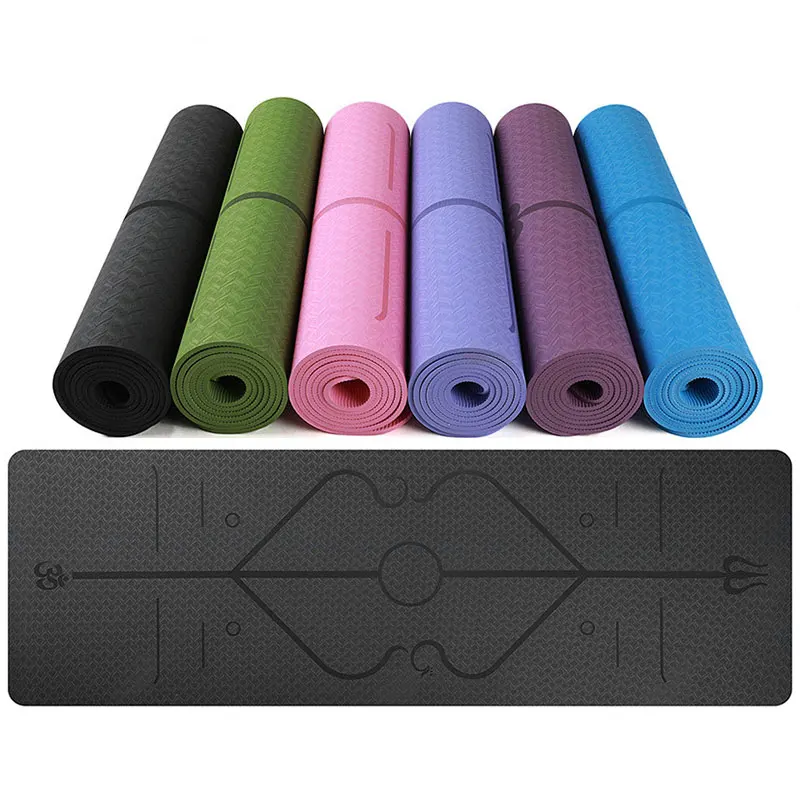 

6mm Thick TPE Yoga Mat with Position Line 183*61cm Non Slip Carpet For Beginner Exercise Pads Fitness Gym Mats Tasteless Pilates