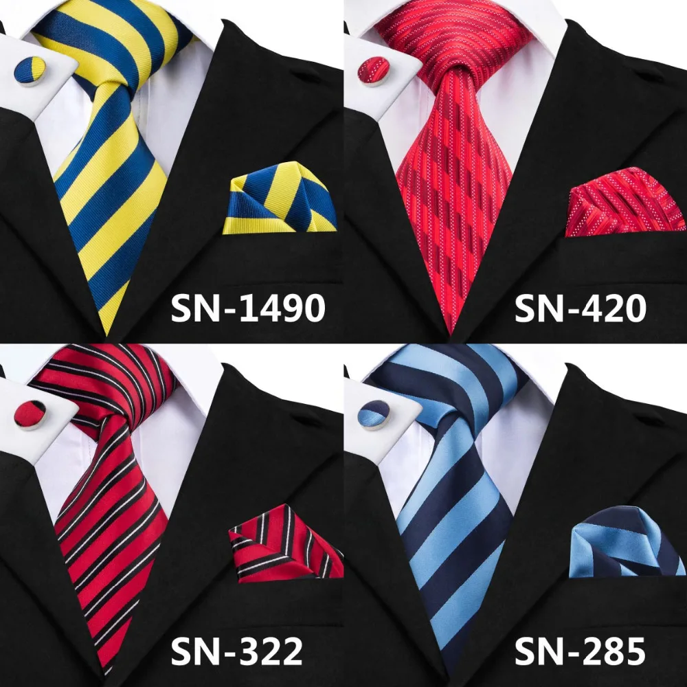 Hi-Tie, новинка,, белый, красный полосатый галстук+ носовой платок+ запонки, набор, мужские шелковые галстуки для официальных мероприятий, свадебная деловая вечеринка, SN-242