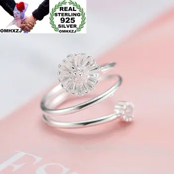 

OMHXZJ Wholesale European Fashion Woman Girl Party Wedding Gift Silver Daisy AAA Zircon Open 925 Sterling Silver Ring RR259