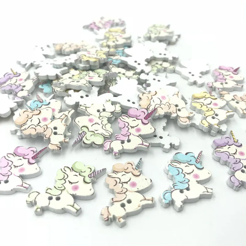 

100pcs Cartoon Cute Unicorn Wooden Buttons sewing scrapbooking Kids Handicrafts 25mm