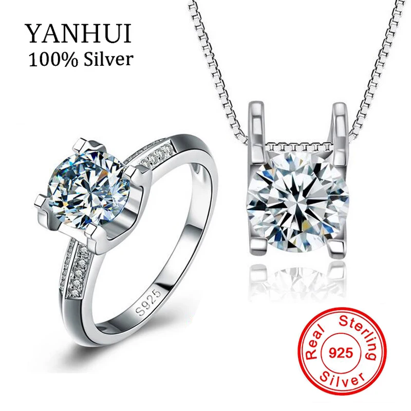 

YANHUI Luxury Original 925 Sterling Silver Jewelry Wedding Sets Top SONA CZ Zirconia Jewelry Ring Collar Accesorios Sets TZR004