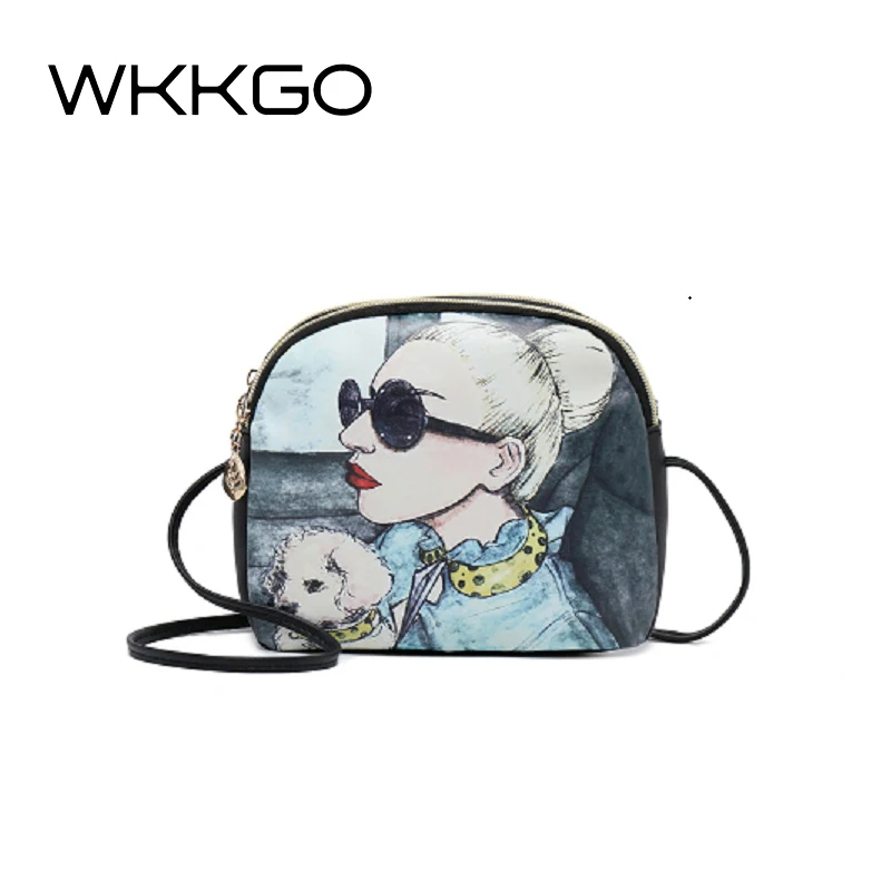 

WKKGO Brand New Shell Pack Small Flap Cartoon Printing Fashion Women Bags Shopping Messenger Purse Shoulder Ladies Crossbody Bag