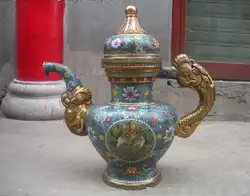 Китайский Королевский 100% Бронзовый ручной перегородчатые gild Дракон чайник кувшин Горшок