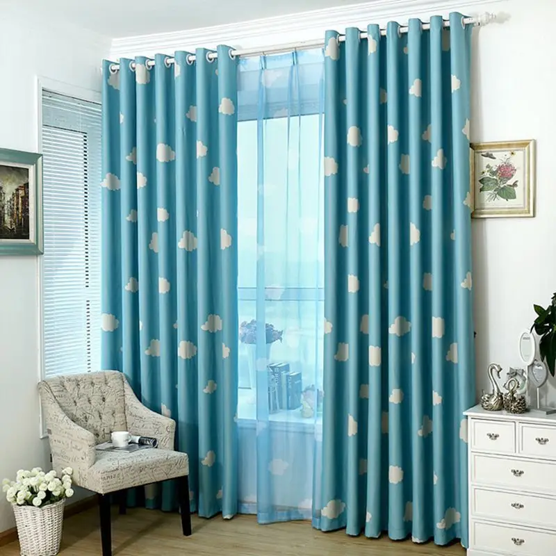 

Cloud Curtain for Kid Baby Room Window Bedroom Print Voile Cartoon Sheer Fabrics Drapes Blue Modern Living Room