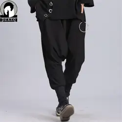 2018 новые женские Стретч Street Стиль Багги Хип-хоп Свободный Свободное Дамские шаровары черный эластичный пояс узкие брюки панк Треники