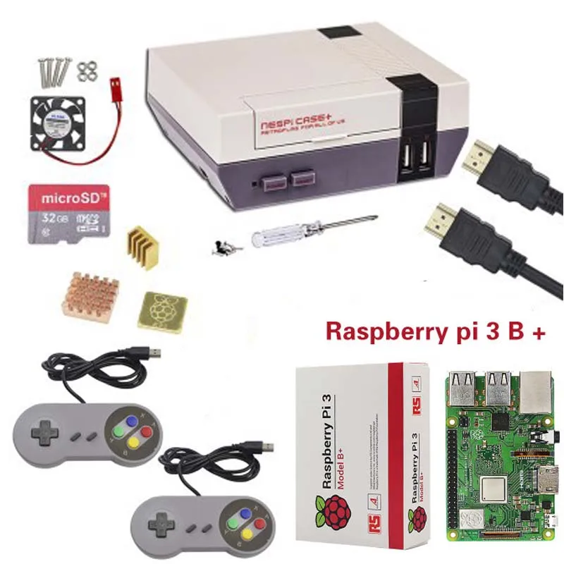 Новый NESPi чехол + Raspberry Pi 3 Model B Наборы 16/SD картой памяти на 32 ГБ вентилятор