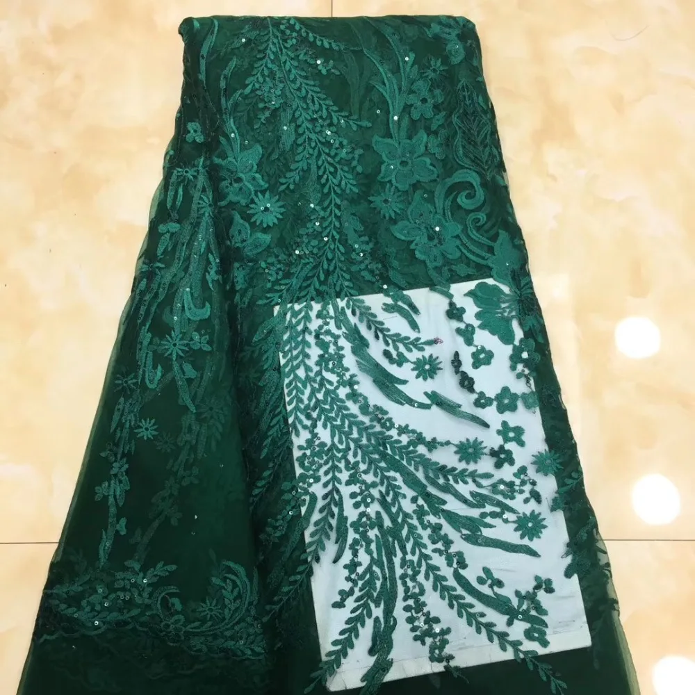 

French lace fabric 5yds/pce dhl green sequins fabrics women gorgeous luxury bright wedding party event asoebi dresses 2019 new