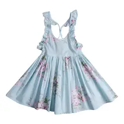 2017 Платье для маленькой девочки брендовые летние пляжные Стиль Цветочный принт Партия спинки Платья для женщин для Обувь для девочек