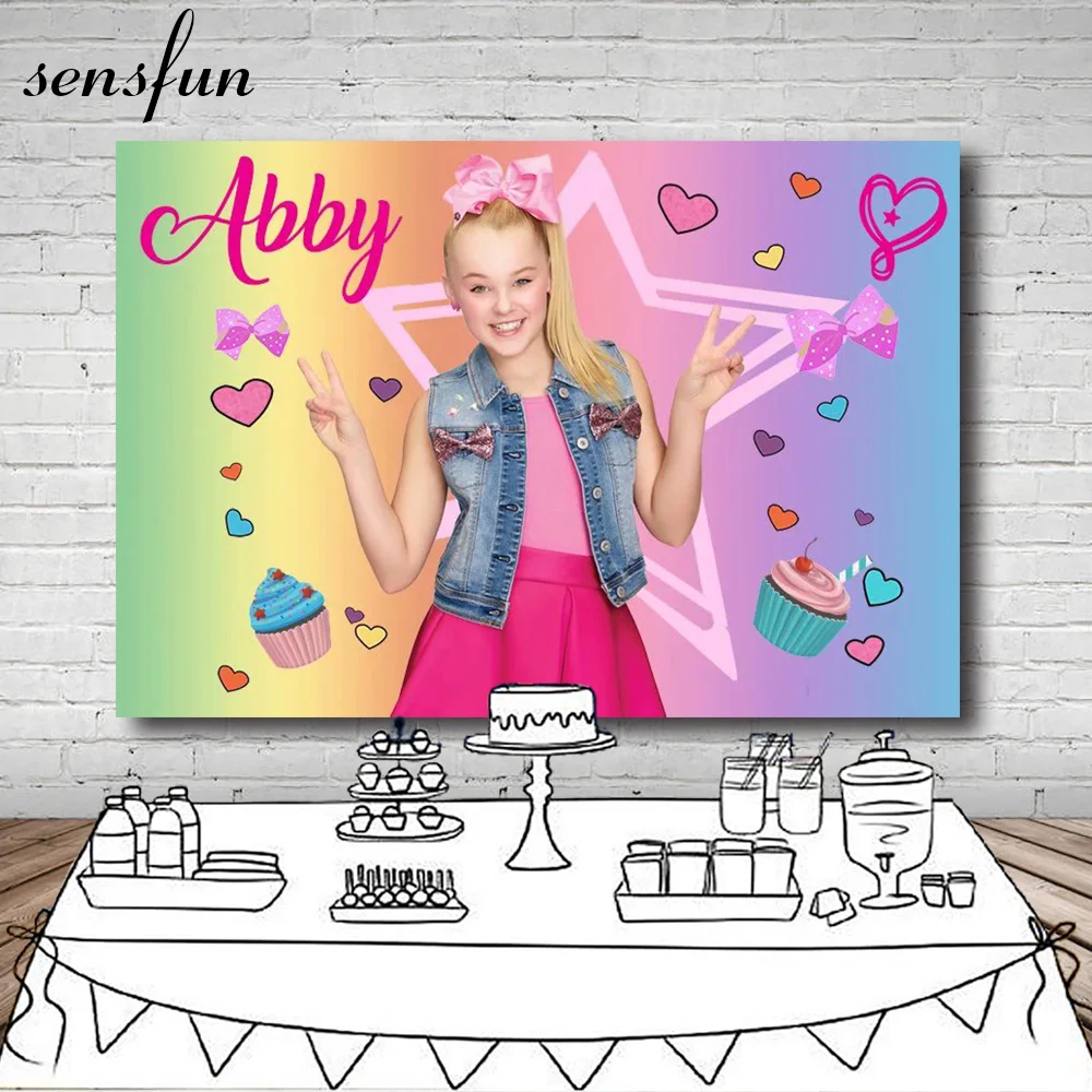 

Sensfun Pink Star Cupcake Bow Heart Birthday Party Backdrop Jojo Siwa Celebration Photograph Backgrounds Customized 7x5ft Vinyl