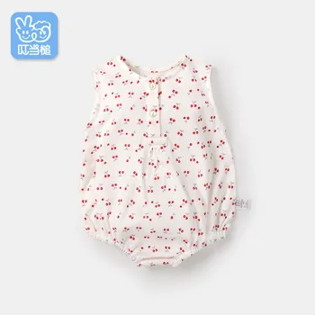 

Dinstry 2019 New summer Newborn Baby Girl Pure cotton Sleeveless Cherry printing Romper Lovely One-pieces Kids Gril Romper